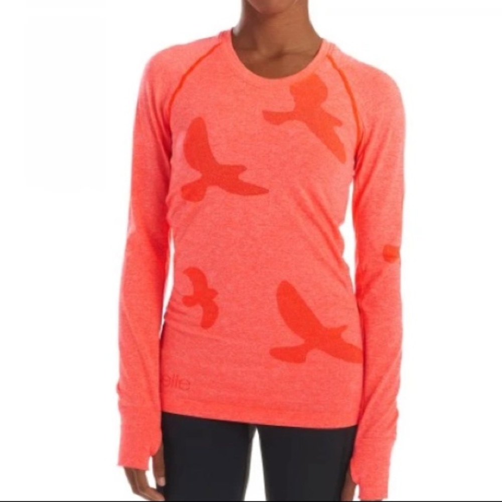oiselle Coral Pink Long Sleeve Bird Print Tee